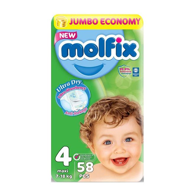 Molfix Jumbo Economy Size (4) Maxi 7-18 Kg – 58pcs - Bloom Pharmacy