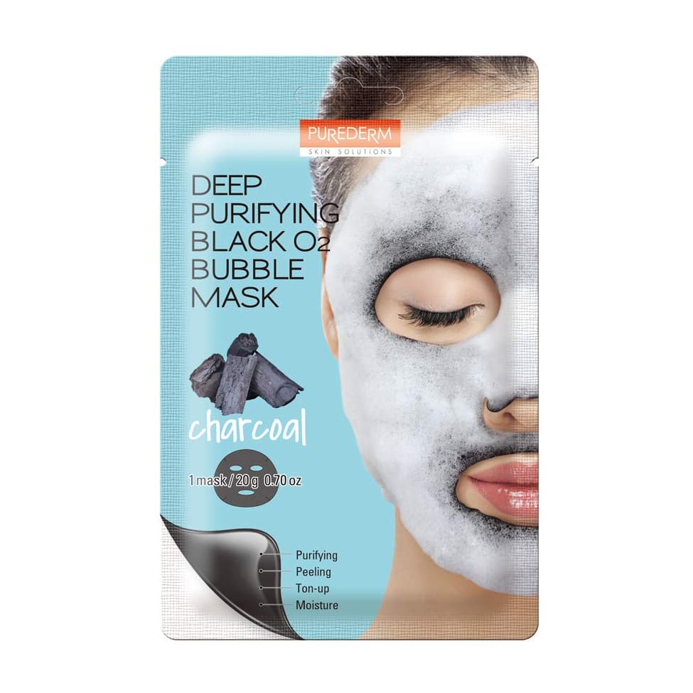 Purederm Charcoal Deep Purifying Black O2 Bubble Mask - 20gm - Bloom Pharmacy