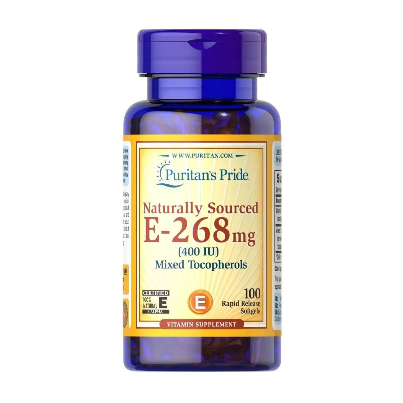 Puritan's Pride Naturally Sourced E-268mg 400IU Mixed Tocopherols - 100 Softgels - Bloom Pharmacy