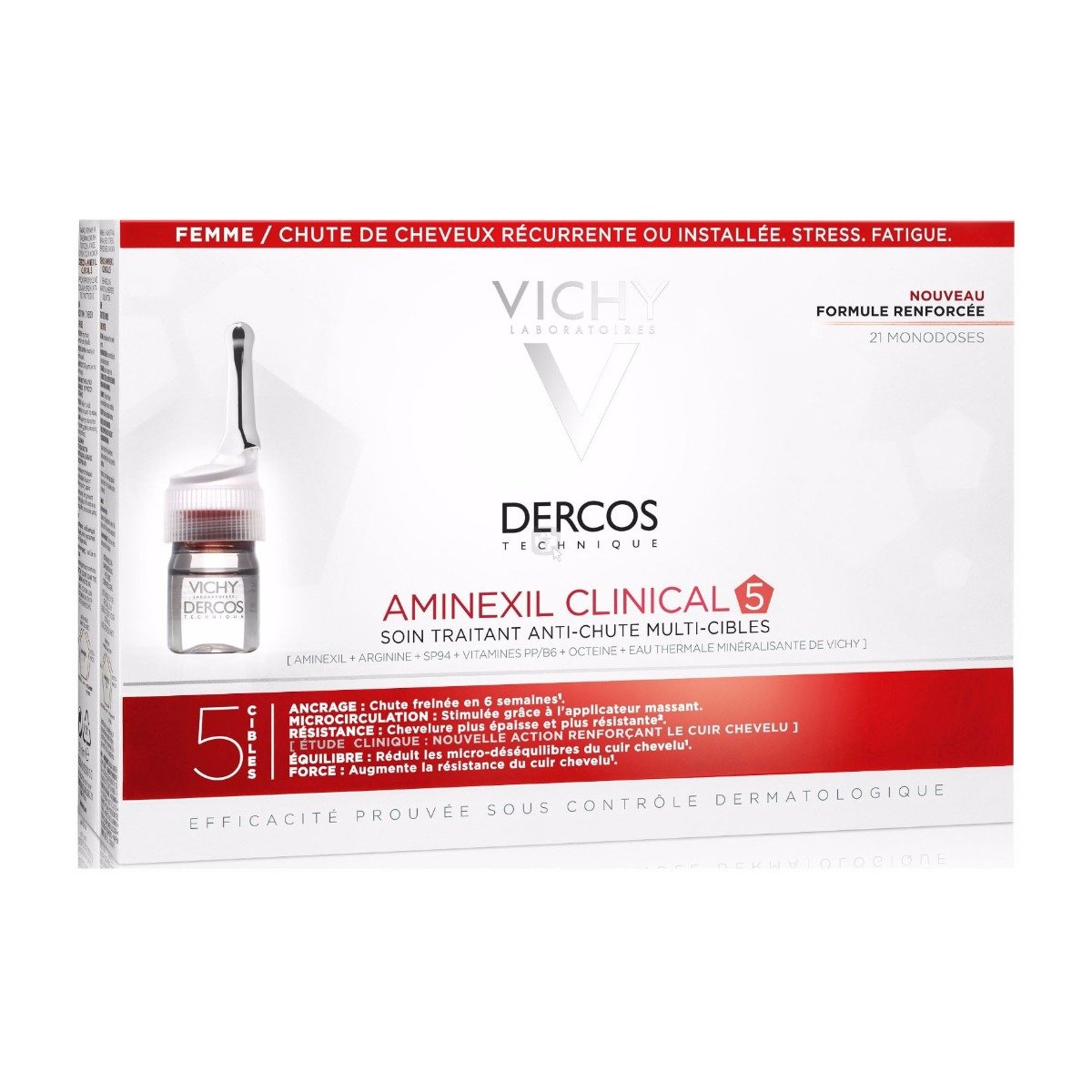Vichy Dercos Aminexil Clinical 5 Women Anti-Hair Loss - 21 Monodoses - Bloom Pharmacy